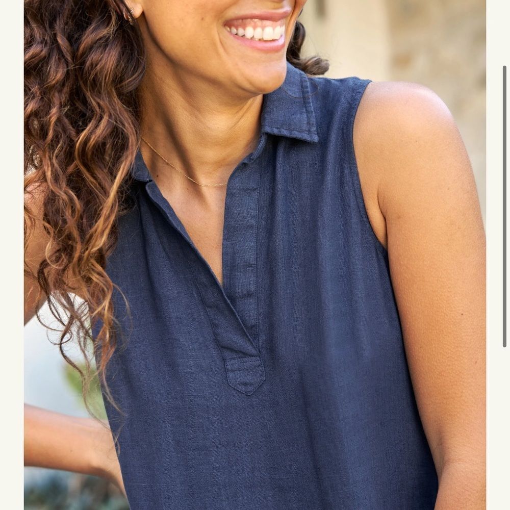 NWT Frank & Eileen Daphne Washed Linen Navy Maxi Dress Large - Picture 3 of 15